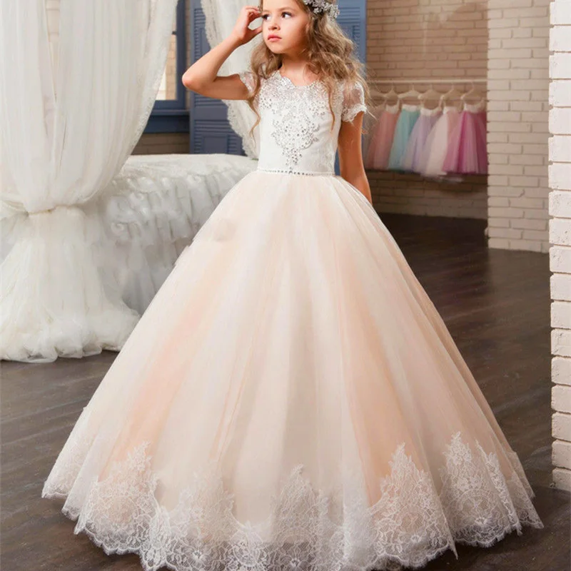 Picture style Роскошные платья с цветочным узором для девочек; модная одежда из тюля с длинными рукавами и кружевной аппликацией для девочек; праздничное платье принцессы для первого причастия - Цвет: Picture style