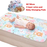 3layers 6090cm baby changing pads newborn accessories infant cotton waterproof mattress cartoon kid play mats blankets for beds