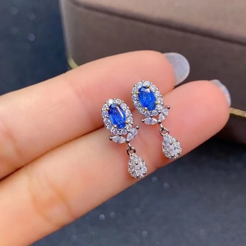 

Vintage 925 Sterling Silver Natural Sapphire Created Moissanite Gemstone Wedding Party Drop Dangle Earrings Studs Fine Jewelry