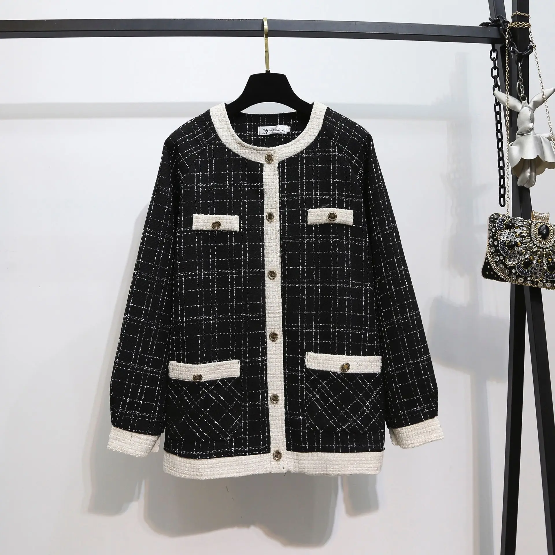 Cech tweed coat women clothes midi Elegant Slim Long Sleeve Plaid Coat Female Vintage jacket autumn winter coat ladies tops
