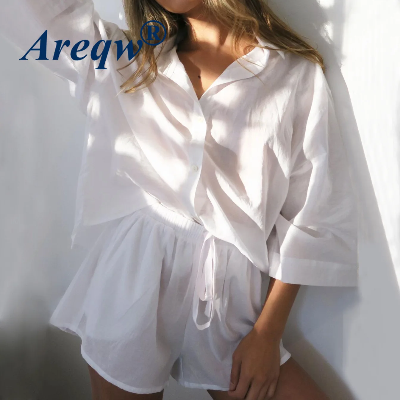 

New 2021 Women's Solid Color Single-breasted Short-sleeved Shirt Shorts Loose Fashion Casual Suit