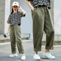 teenage girls pants new summer casual fashion loose green cotton kids leg wide pants school children trousers 6 8 10 12 14 years
