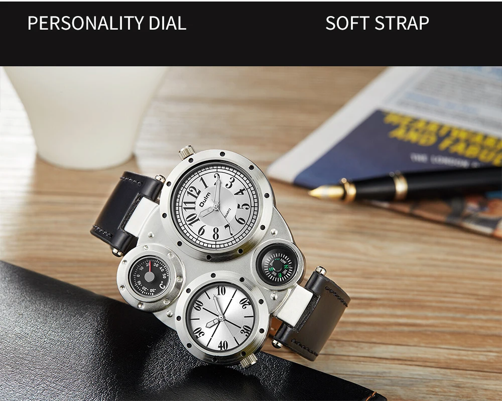 OULM Уникальный Дизайн Кварцевые часы для мужчин коричневый кожаный ремешок