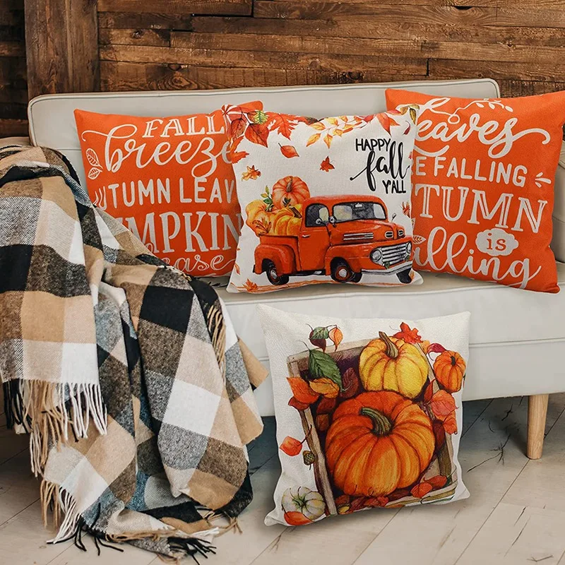 Fall Pillow Covers 18X18 Set Of 4 Outdoor Throw Pillowcase Farmhouse Thanksgiving Decorations For Home Decor | Дом и сад