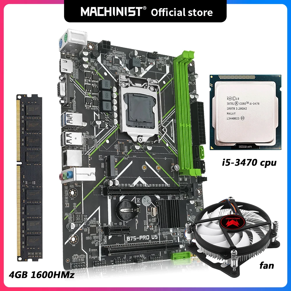 Комплект материнской платы Machinist B75 LGA 1155 с процессором Intel Core I5 3470 памятью 4 ГБ DDR3 и