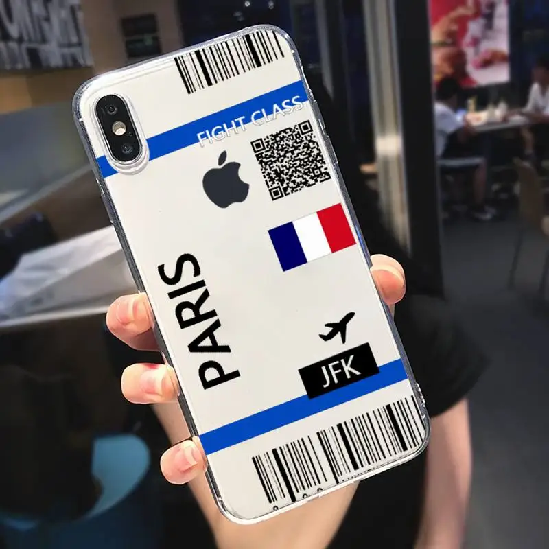 

design Cute FIRST CLASS PLANE TICKET Phone Case Transparent soft For iphone 5 6 7 8 11 12 s c se plus mini x xs xr pro max