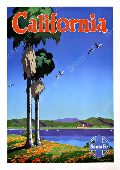San Diego California Sunset Beach Дорожные холщовые картины винтажный настенный плакат из крафт