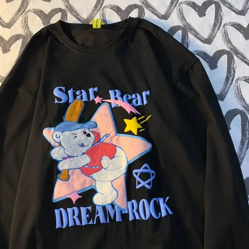 

Женский свитшот с принтом Бейсбольного медведя и надписью, модная уличная одежда большого размера с длинным рукавом в Корейском стиле для подростков, осень 2021