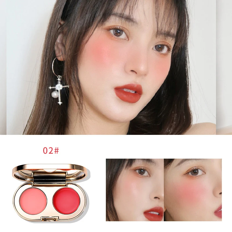 Двухцветные румяна кремовая палитра осветляющая кожу долговечный блеск