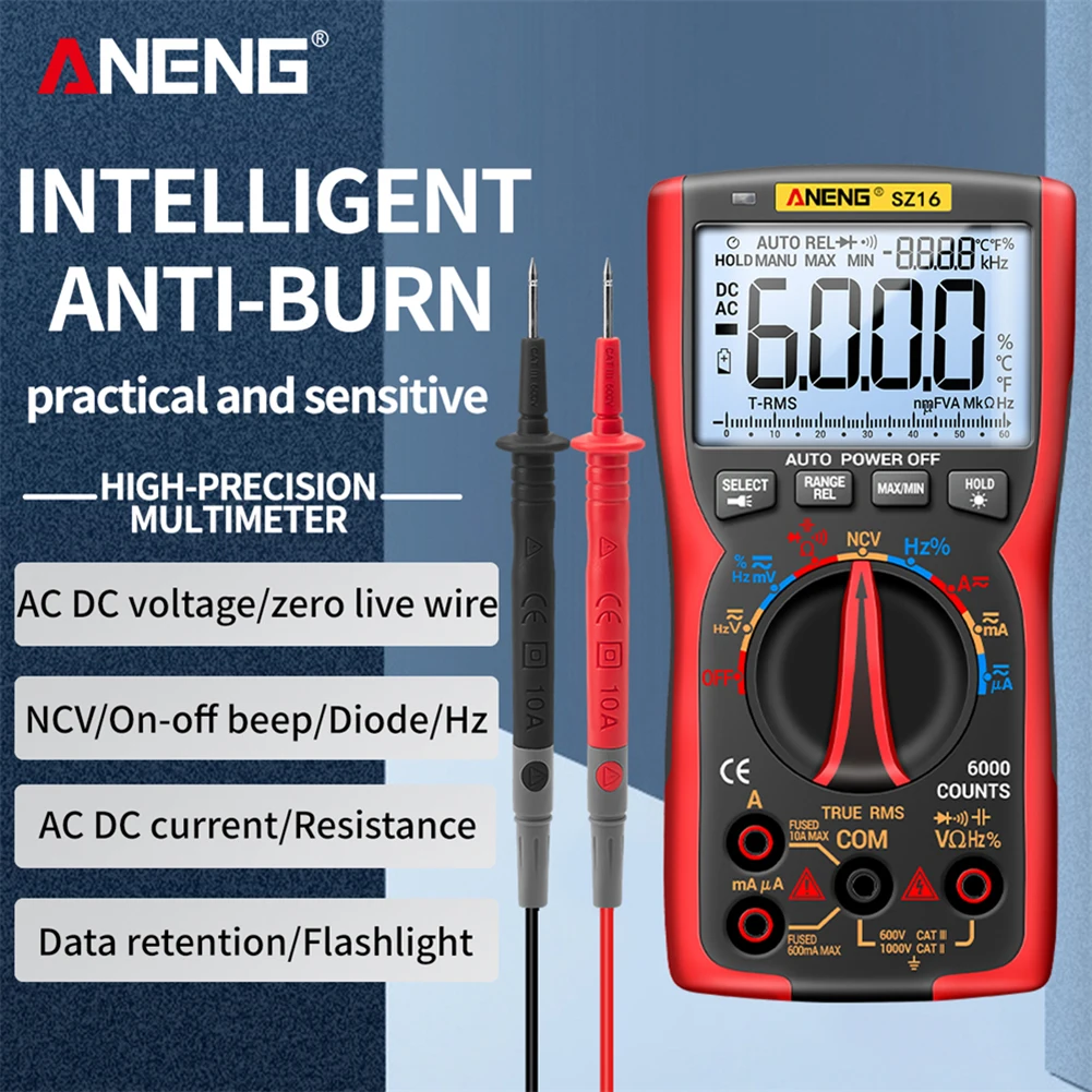 

Цифровой мультиметр ANENG SZ16, Профессиональный высокоточный измеритель частоты, напряжения постоянного и переменного тока