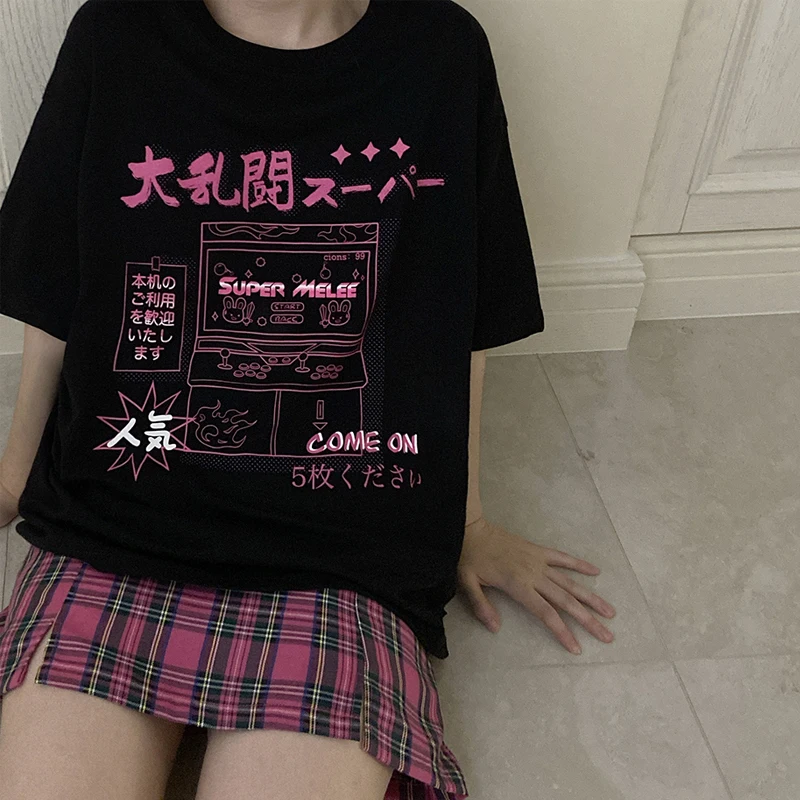 

Japanese Summer Clothing Anime Cartoon Print футболки Punk Hip Hop Cotton Short Sleeve Women T Shirt Harajuku Vegan Dropshipping