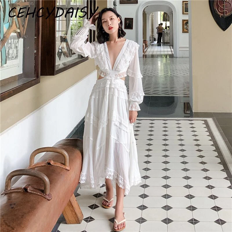 

Summer Boho Women Dress White Lace Elegant Ladies Sexy Backless Beach Holiday Sundress Party Night Maxi Dresses 2021 vestidos Za