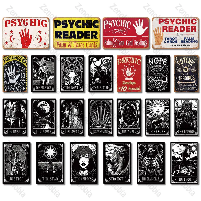 

Tarot Metal Poster Plaque Metal Vintage Psychic Metal Sign Tin Sign Wall Decor For Divination Shop Iron Painting