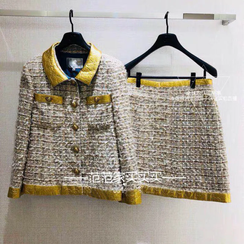 Египетская коллекция роскошный твидовый пиджак с золотым кожаным воротником