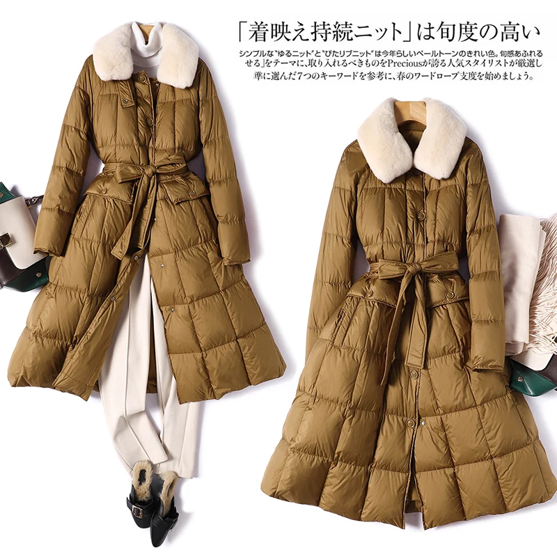 

Женские пальто и куртки SHUCHAN зимние длинные 90% белый утиный пух с поясом тонкий воротник Съемная Высокая уличная мода Регулируемая Талия