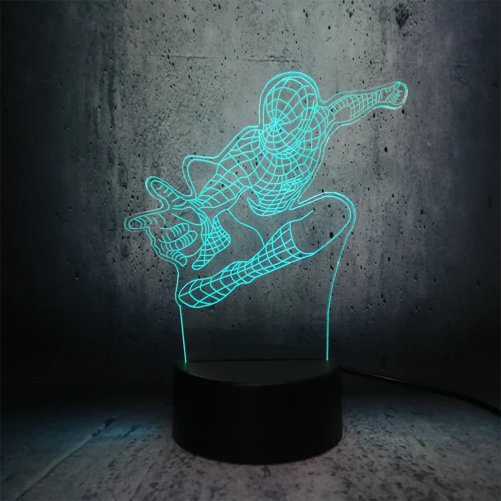 Крутой мультяшный 3D светильник с человеком-пауком светодиодный ночник USB RGB