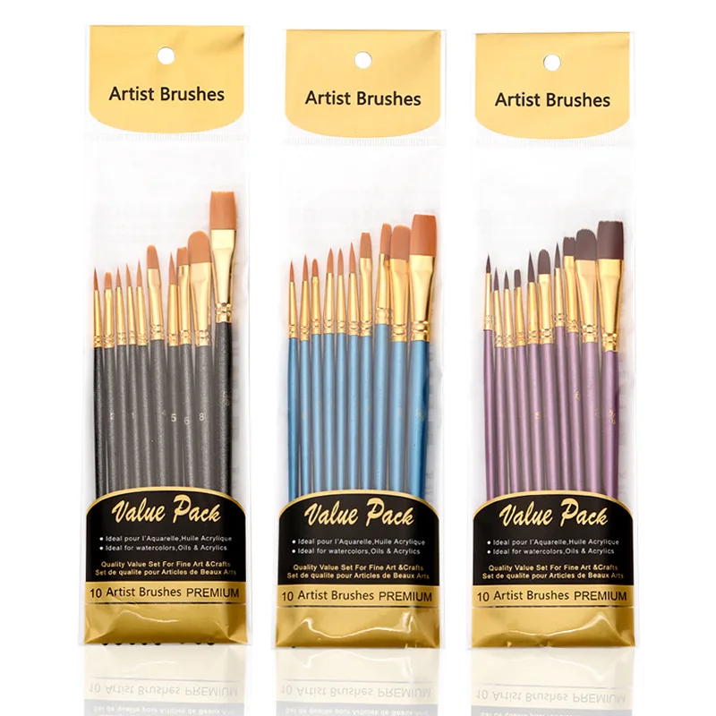 

10Pcs/set Nylon Artist Paint Brush Professional Watercolor Acrylic Wooden Handle Painting Brushes Art Supplies Stationery