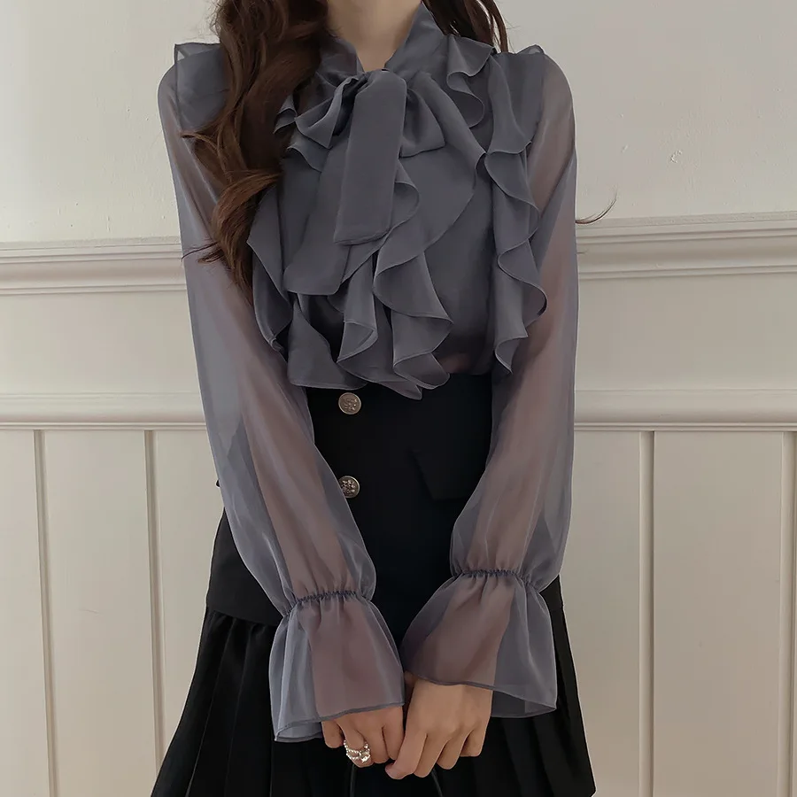 

New 2021 Autumn Korean Version Of Temperament Chiffon Niche Design Blouse Casual Shirt Female