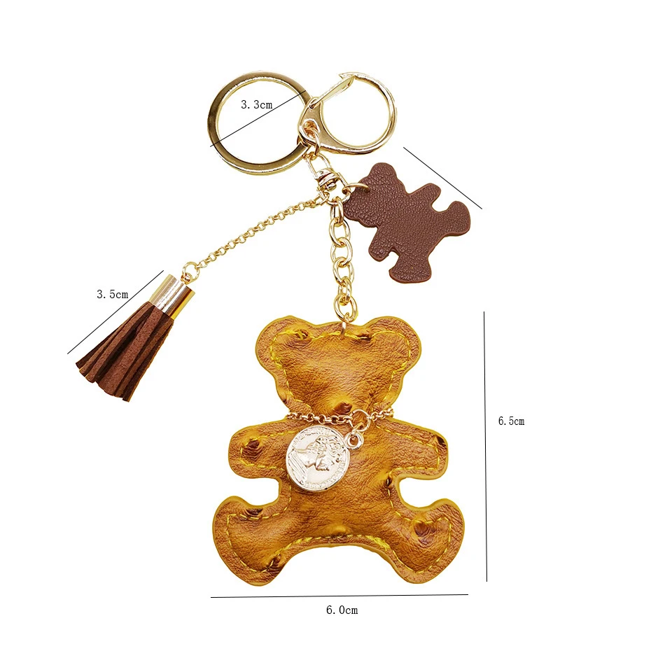 

Cute keychain tassels faux leather bear keychain key ring ladies glittering bear tassel keychain ladies backpack accessories