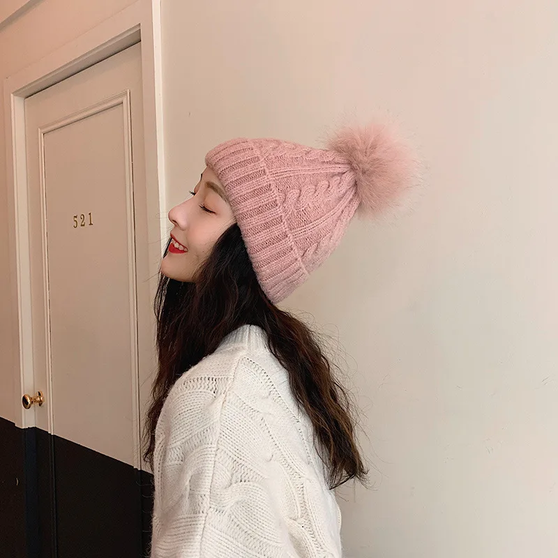 Модная осенняя и зимняя шерстяная шапка с помпонами Женская дикая Милая защита
