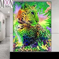full squareround diamond painting embroidery jungle animal colorful leopard pictures of rhinestones cross stitch mosaic crafts