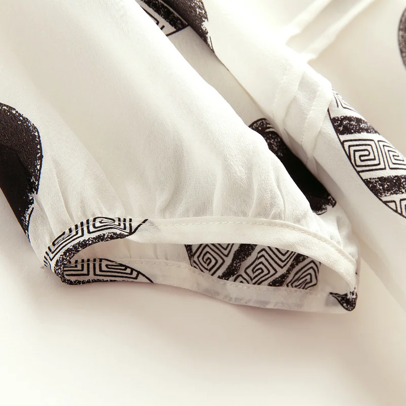 Женская шелковая рубашка Jin Ju белая мягкая в горошек с короткими рукавами и