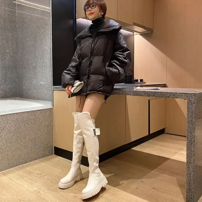 

Rizabina Women Over Knee Boots Warm Fur Fashion Platform High Heel Winter Shoes Woman Zipper Thick Fur Long Boot Size 33-43