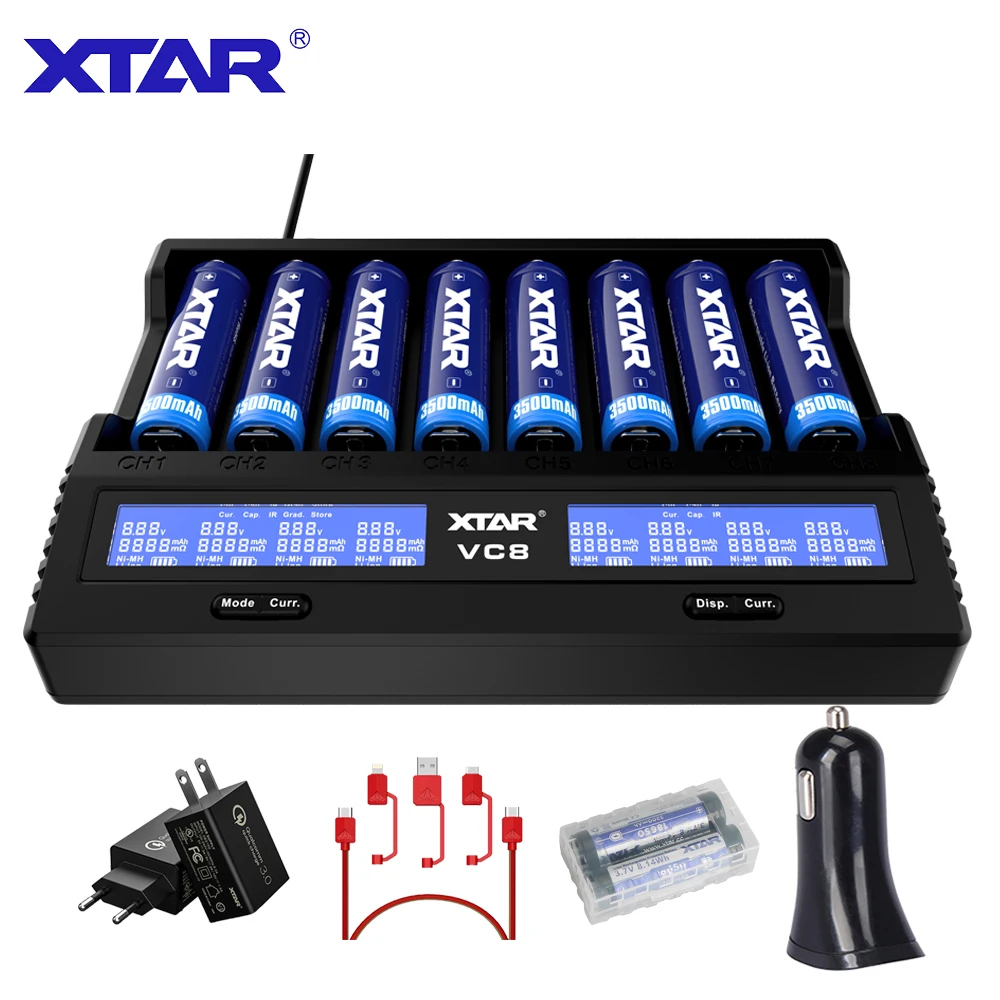 

XTAR VC8 Battery Charger QC3.0 Fast Charging Type-C Input Max 3A 1.2V NI-MH AAA AA 3.6V Li-ion Battery 10400-26650 18650 Charger
