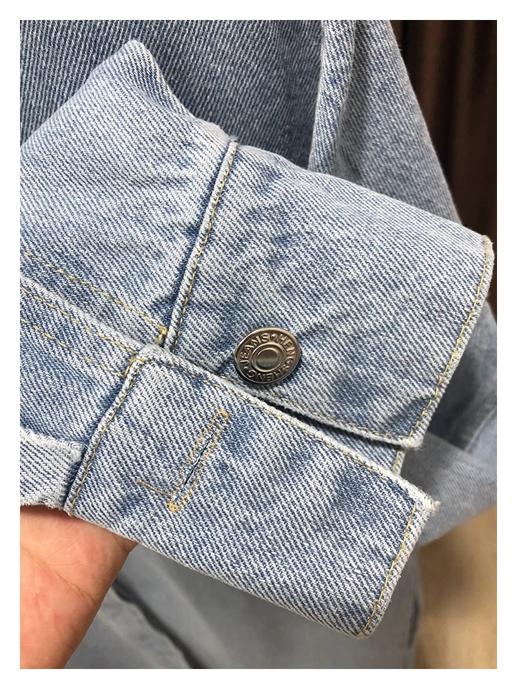 Женская джинсовая куртка с карманами Повседневная Длинная свободная в