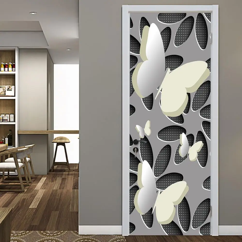3D визуальная имитация двери наклейка очистить и приклеить Космос бабочка обои