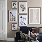 Скандинавская настенная живопись, цветы, ботанический холст, плакат с силуэтами девушек, печатная картина, минималистичный Декор для гостиной и дома