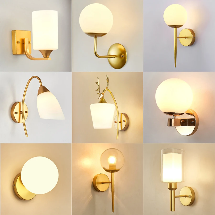 

Decorative Led Wall Lamp Iron Night Reading Beside Home Stairs Vintage Loft Sconce Lights Glass Ball Gold Black E27