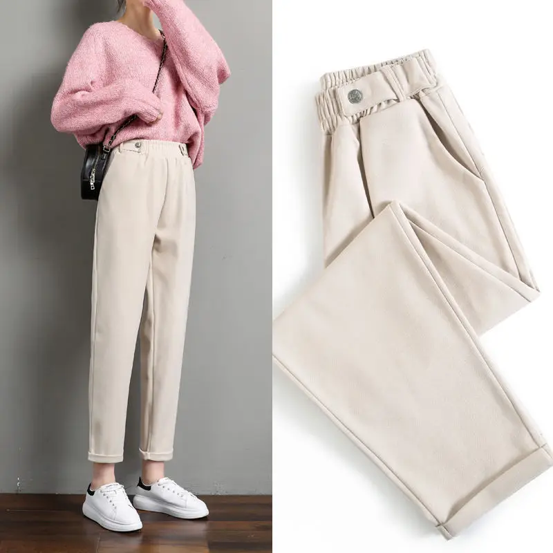 

Женские шерстяные брюки, повседневные однотонные шаровары с эластичным поясом, длинные брюки, Осень-зима 2022
