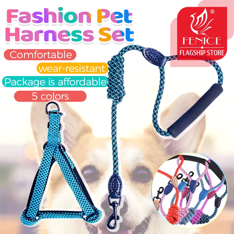 

Fenice Nylon Wearable Dogs Collars Dog Walking Leash For Small Medium Large Dogs Harness and Leash Set for Bulldog Chihuahua