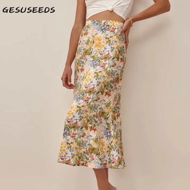 

Elegant Skirt Women Summer High Waisted Skirts Sexy Midi Skirt Harajuku Floral Print Skirts Womens 2021 Party Streetwear Zipper
