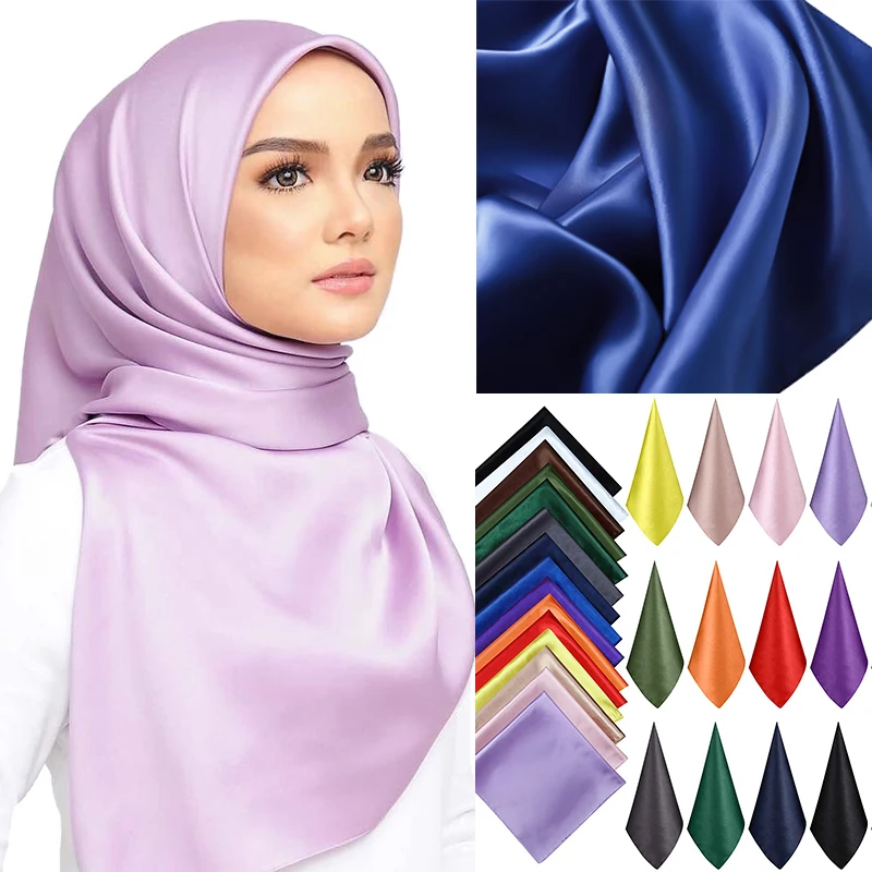 Bufanda cuadrada de seda para mujer, chales lisos de alta calidad de 90x90cm, Foulard de cuello de pelo de mujer de oficina, pañuelo de cabeza musulmán de la India, pareo