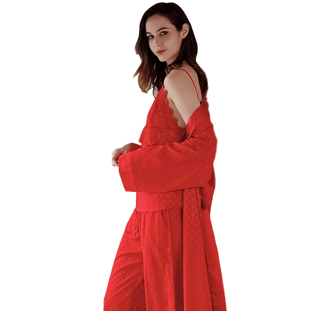 Новый костюм из 3 предметов женские сексуальные шелковые пижамы модные