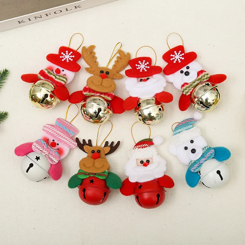 

8PCS Christmas Bells Pendant for Christmas Tree Decoration Xmas Figurine Ornaments Snowman Bear Elk Santa Claus Xmas Party Decor