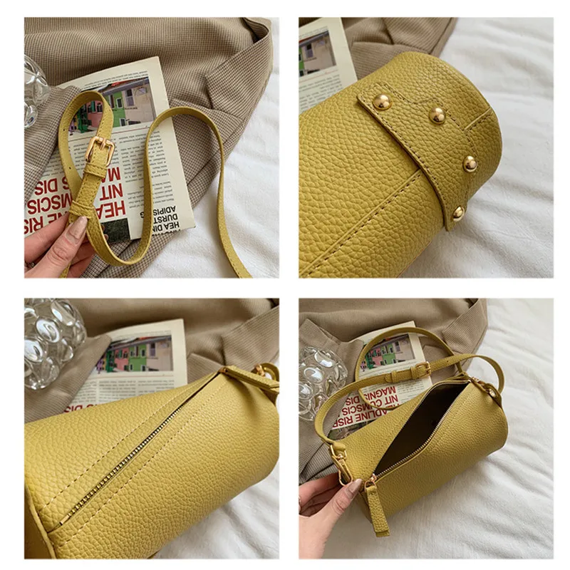 

Soft PU Leather Crossbody Bags For Women 2021 Shoulder Messenger Bags Casual Barrel-shaped Bag Women Handbags Small Purses Sac