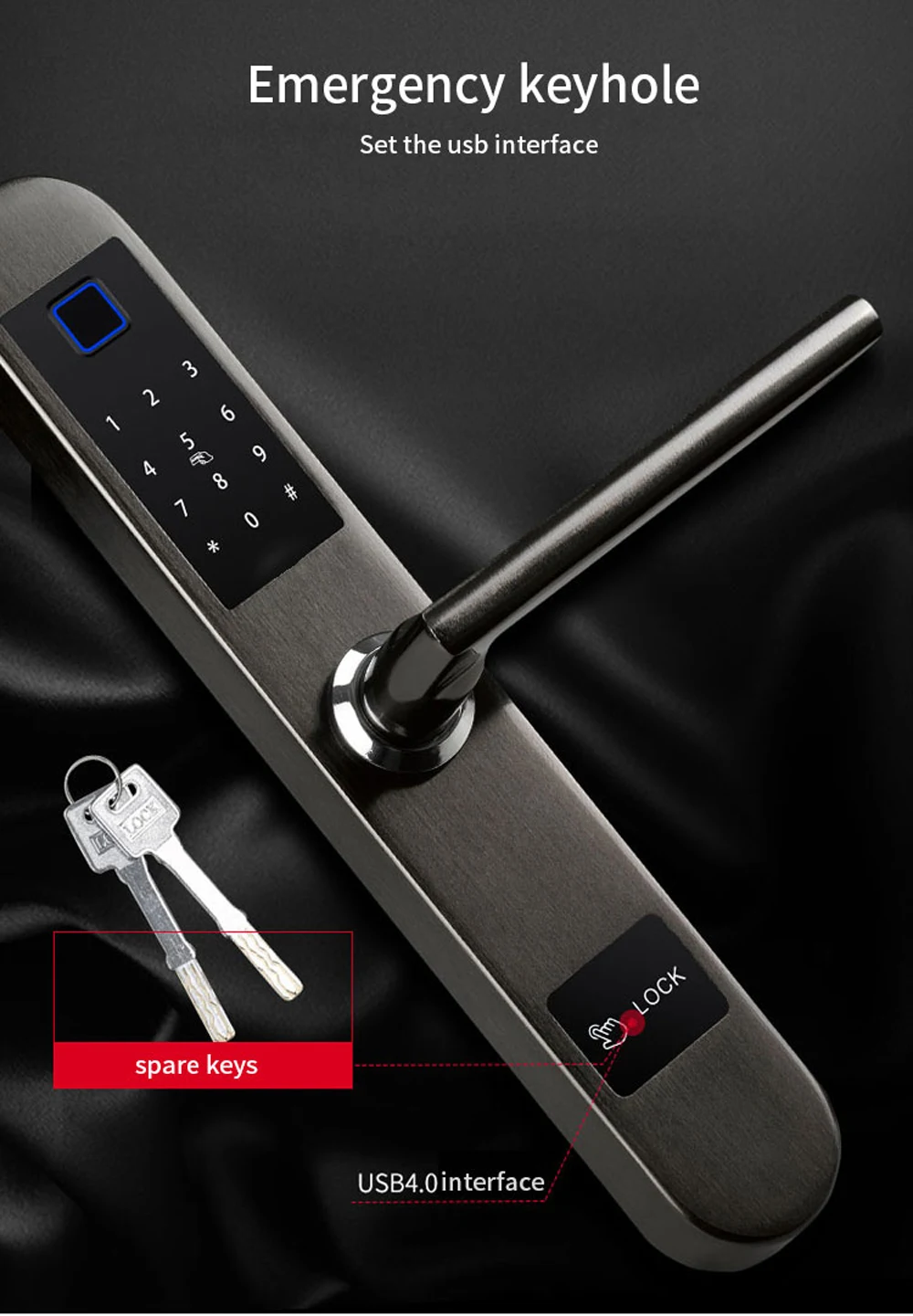 Электронный умный биометрический дверной замок со сканером отпечатков пальцев и