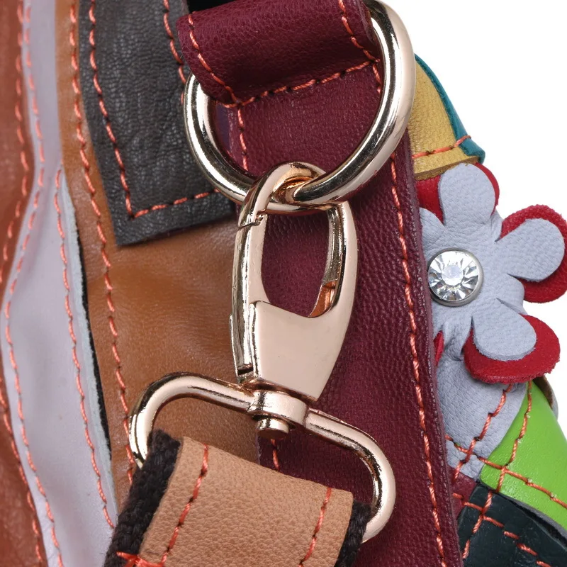 

2021 female bag leather bag portable diagonal cross personality color matching colorful flower color matching large capacity