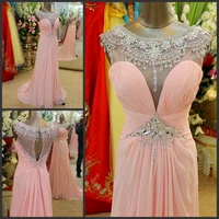 free shipping 2018 crystal formal brides beaded pink long sexy chiffon yellow party prom gowns graduation bridesmaid dresses