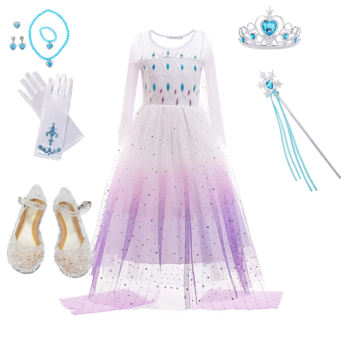 

Fancy Cosplay Girls Princess Dress Snowflake Costume For Halloween Christmas Kids Party Dresses Holiday Girls Clothing 24