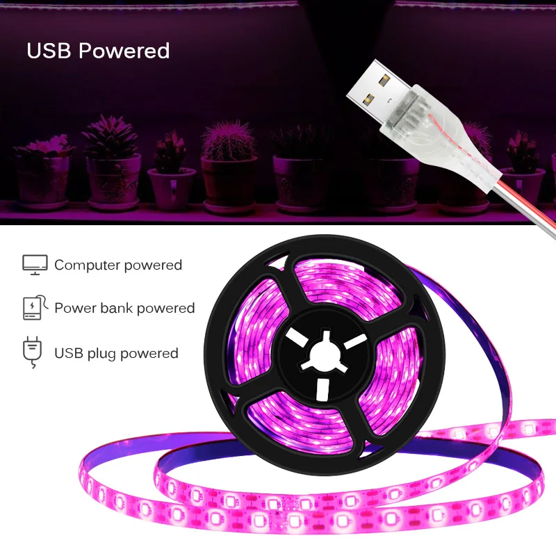 Светодиодная фитолампа полного спектра с USB 0 5 м 2835 SMD светодиодный постоянного
