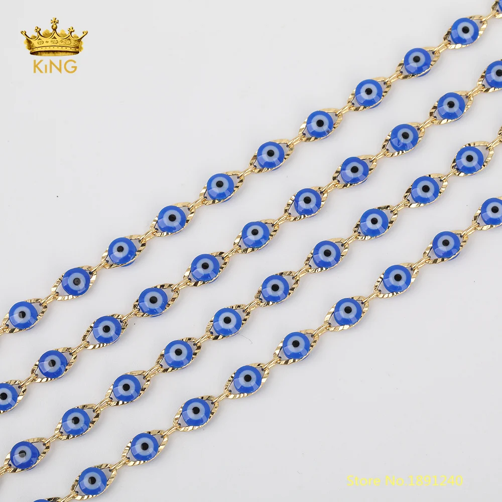 

5meters 4mm Blue Enamel Coin Beads Rosary Chains,Evil Eye Enamel Plated Gold Copper Enamel Chain Findings Bulk