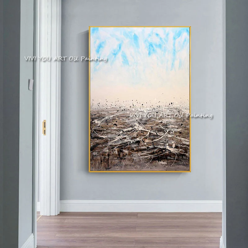 Голубое небо земля абстрактная палитра красочные картины маслом ручной работы