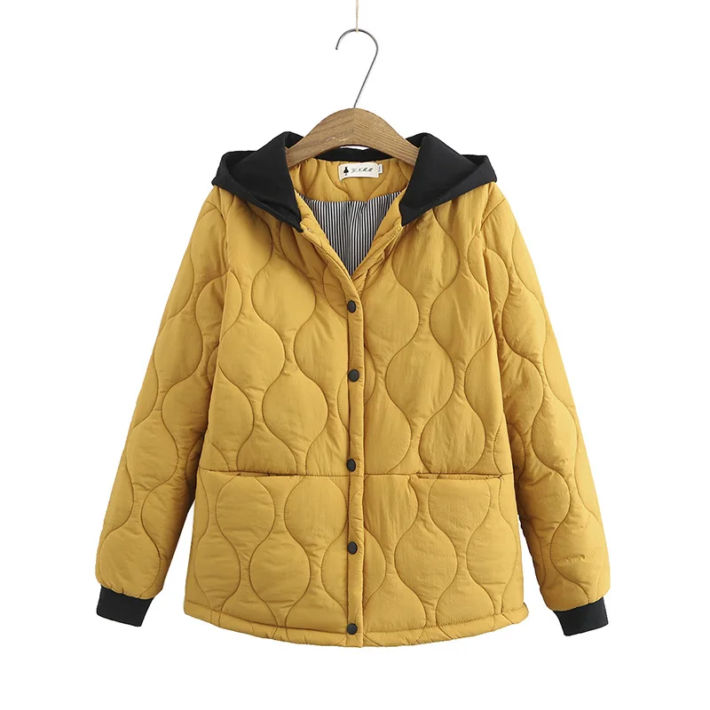 

Autumn Winter Short Parka Women Plus Size Padded Jacket Knit Hooded Coat Warm Outerwear Fashion Casual Loose Clothes 2020