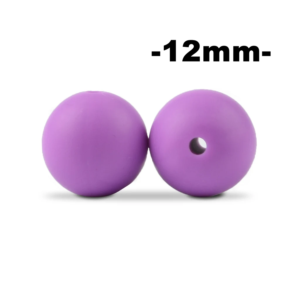 purple LOFCA, 12 мм, 100 шт., силиконовые бусины для прорезывания зубов, Прорезыватель для зубов, ожерелье для кормления ребенка, соска, зажим для ухода за полостью рта, не содержит бисфенола, пищевой, цветной - Цвет: purple