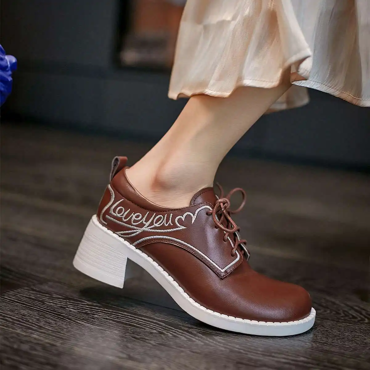 

Vichelo Hot British style fashion genuine leather round toe high heels cross-tied vintage streetwear lace up women pumps L27
