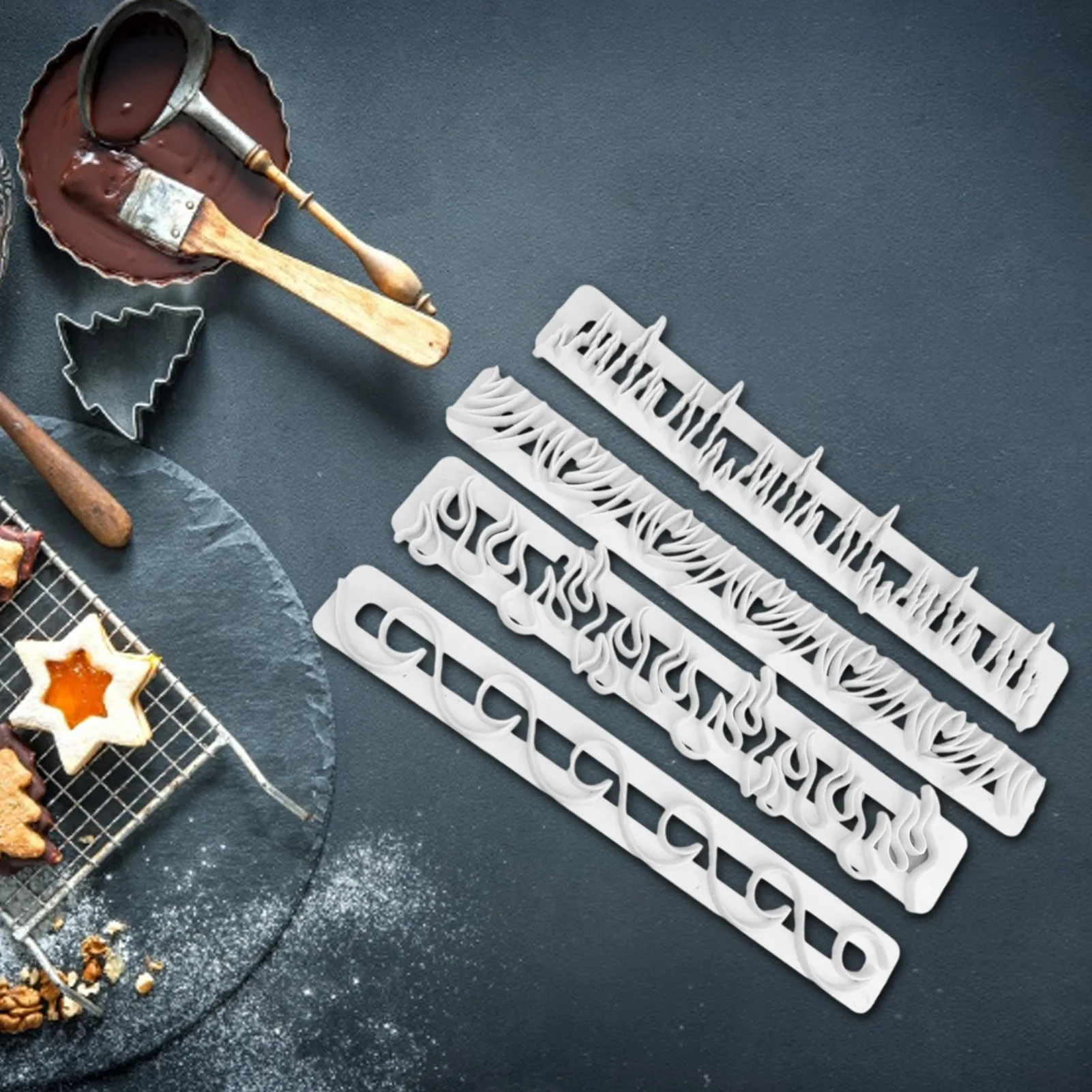 

4Pcs Торт Матрица для рельефного тиснения Еда Класс силиконовая форма для выпечки в Декор Пластик Матрица для рельефного тиснения резак для п...